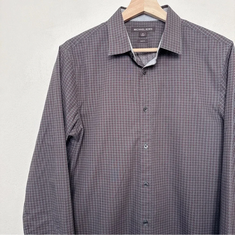 Michael Kors Mens Medium Slim Fit Patterned Printed Button Shirt